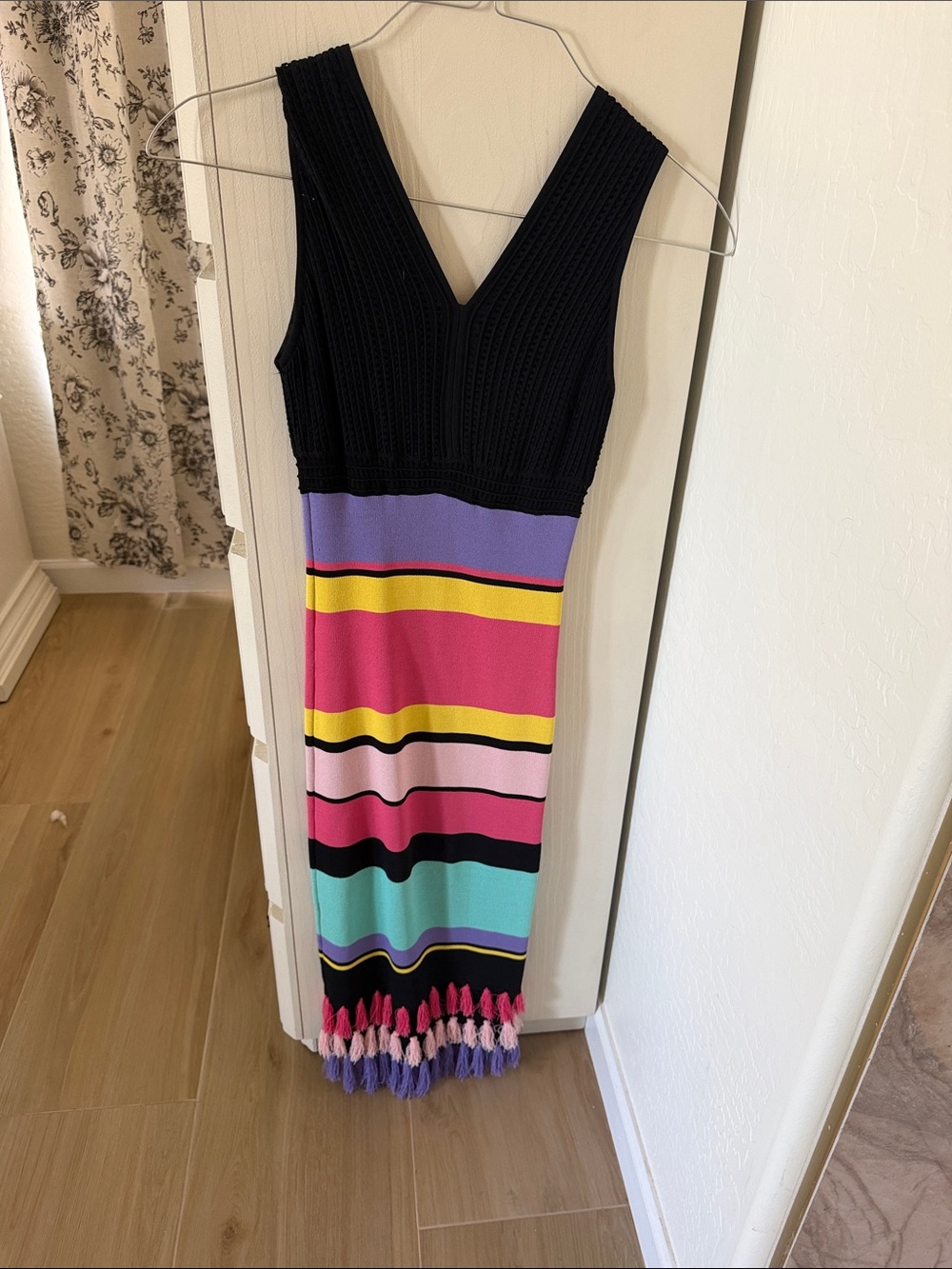 New York & Company Black & Multicolor Striped Maxi Dress